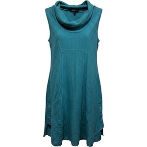 Inizio Italy Teal Blue Linen Cowl Neck Sleeveless A-Line Dress Women M lagenlook